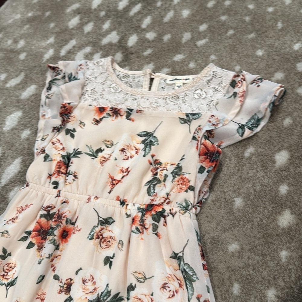 Monteau Cream and Pink Floral Kids Dress. Size 4 - Picture 3 of 6